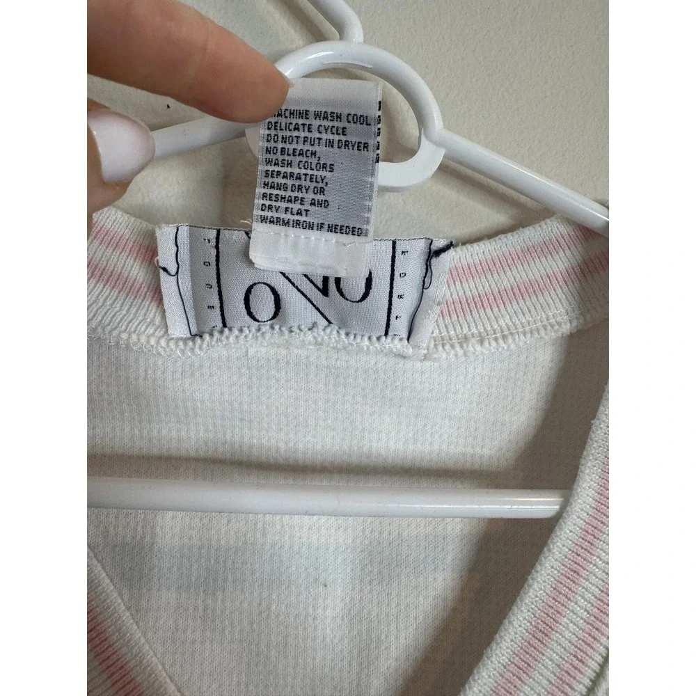 0/40 Sweater‎ Vest Womens Large White Waffle Knit V Neck Pink Trim Cotton Y2K
